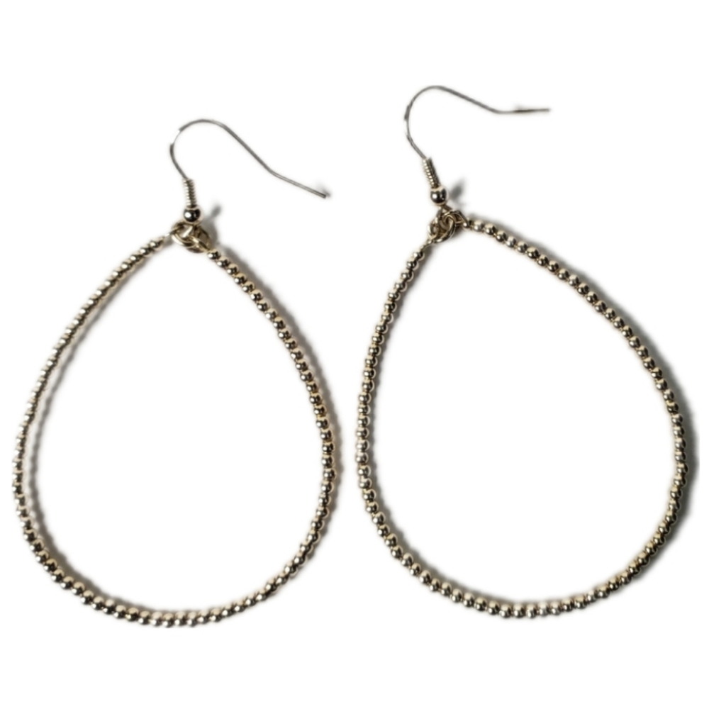 J Crew Factory Wire Goldtone Beaded Tear Drop Statement Earring